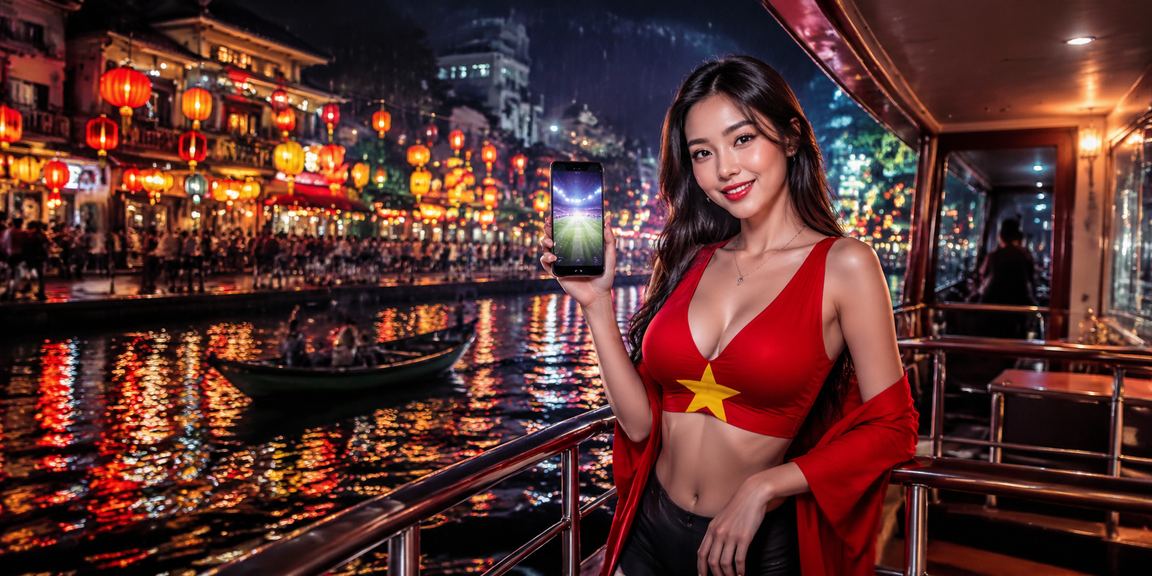 Người dùng tại Hà Nội xem tỷ lệ kèo trận đấu trên điện thoại di động dưới ánh đèn lồng
